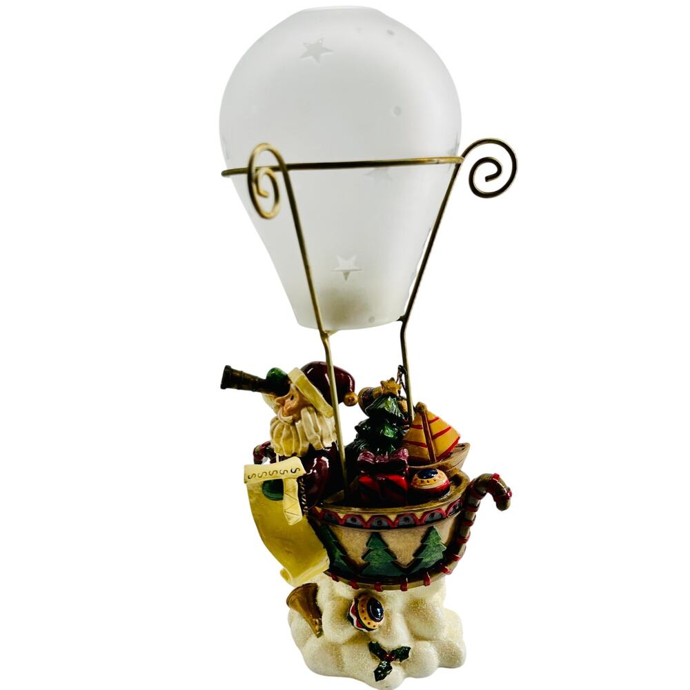 Santa Hot Air Balloon Tea Light Candle Holder Christmas Resin Glass Luminary